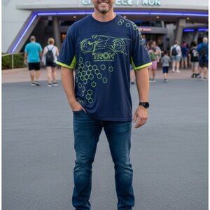 Disney Parks Tron Lightcycle Run T-Shirt Size 3XL Large Graphic Mesh Blue Green